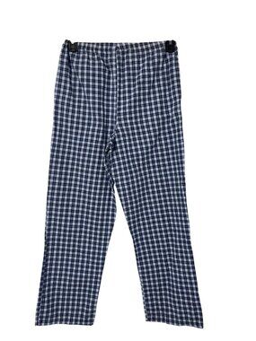 Handmade Navy Plaid Pants Women's XS/Petite Small? Elastic Waist Hand Pockets Us